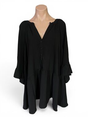 Torrid 5X Black Button Front Peplum Top Ruffle Raglan Sleeve Plus Size
